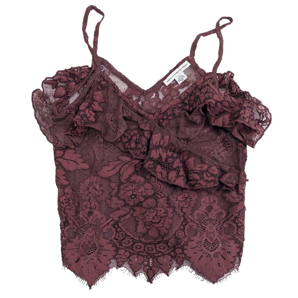 American Eagle Burgundy Rust XXS AE Ruffled Lace Cami Tank Top